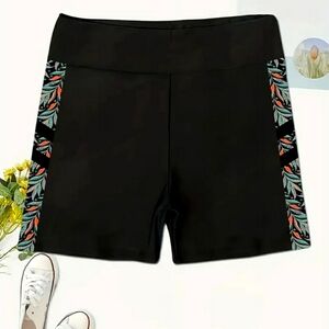 Womens plant print high waist workout shorts